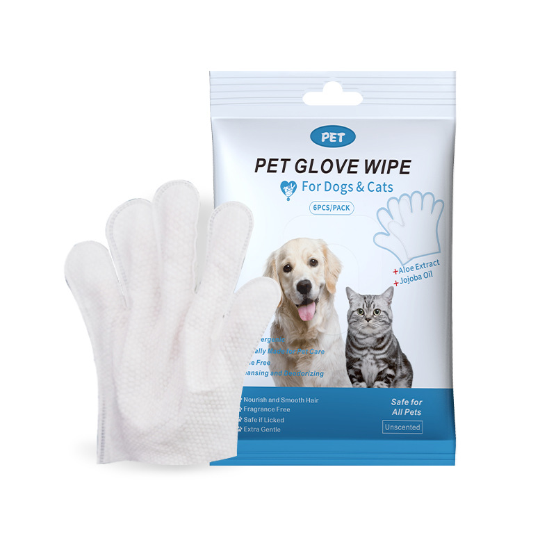 Custom Disposable Grooming Glove Unscented No Rinse Extra-thick Pet Cleaning Glove Wipe