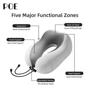 Oreiller de <span class=keywords><strong>voyage</strong></span> ergonomique en mousse à mémoire de forme à récupération lente, personnalisable, portable, respirant et doux pour le soutien du cou - Product Image 4
