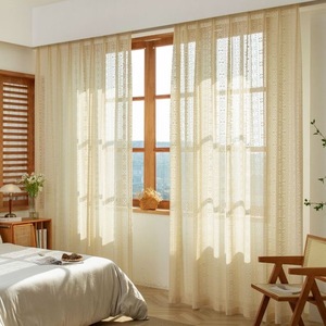 Bán buôn Bohemian thiết kế Warp dệt kim ren Rod Túi kem màu be Sheer Rèm cho trang trí nội thất - Product Image 4