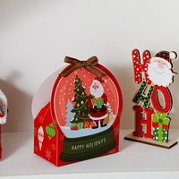 Boîte cadeau de Noël en forme de globe à neige, impression Joyeuses fêtes, design Père Noël et bonhomme de neige, boîte en papier avec ruban pour décoration de Noël