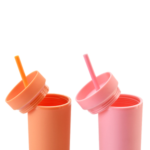 特注ロゴ16オンスダブルウォールスキニーマット環境にやさしいプラスチックストレートギフトカップストローとふた付き - Product Image 6