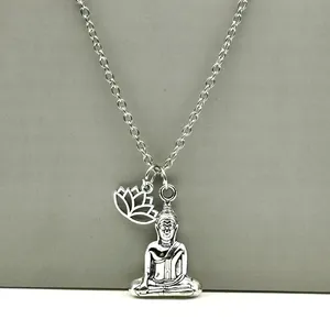 NUEVO Collar de Aleación con Flor de Loto y Buda, Color Plateado, Regalo Espiritual para Unisex, Cadenas de Moda - Product Image 1
