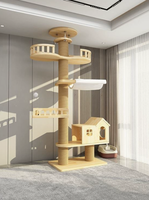 Grande tour d'escalade pour chat personnalisable en bois durable, avec griffoir en sisal, structure murale d'intérieur, maison pour chat en pin extrait, style maison d'arbre