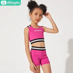 Hingto Conjunto de roupas esportivas infantis para dança e ioga, roupa curta atlética de 2 peças para meninas