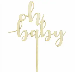 Houten Oh Baby Cake Topper Baby Shower Cake Topper Houten Verjaardagstaart Decoratie Feestartikelen