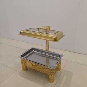 Réchaud à alcool en acier inoxydable doré, 9L, rectangulaire, équipement de maintien au chaud pour buffet, mariage, banquet, usage commercial - Product Image 1