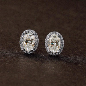 Boucles d'oreilles en or blanc E1338 avec diamants de taille ovale, couleur D, certifiées GIA, bijoux de mariage classiques pour femmes - Product Image 5