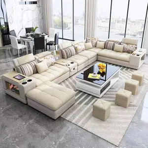 Tùy Chỉnh Trắng Da Chính Hãng Vải Modular Cắt U Hình Phòng Khách Sofa Hiện Đại Đặt Sang Trọng Sofa Couch Đồ Nội Thất Nhà