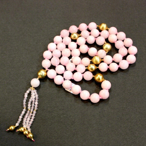 Collar de 108 cuentas de cuarzo rosa |   Cuentas de Oración de Piedras Preciosas Naturales Anudadas a Mano |   Joyería de Yoga para Meditación de Chakras para Mujeres - Product Image 1