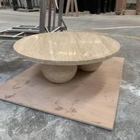 Table basse ronde en travertin beige de travertin de sphère de boules rondes en pierre naturelle pour la décoration centrale de salon