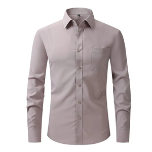 Camisas de manga larga con botones Camisa de vestir formal de negocios informal ajustada sólida - Product Image 4