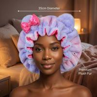 Nouvel Arrivage Bonnet de Nuit en Fausse Fourrure Ombrée avec Doublure en Soie Satinée Double Couche et Nœud pour Femmes aux Cheveux Naturels et Tresses