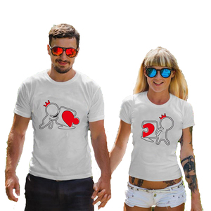 Hoge Kwaliteit Paar Bijpassende T-Shirts Hart Cartoon Print Korte Lengte Nek Valentijnsdag Groothandel Hoge Kwaliteit Kleding - Product Image 1