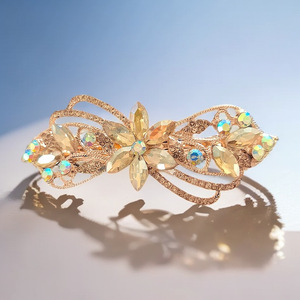 French MultiColor Crystal Flower Hair <b>Clip</b>-Elegant Fashion 9cm Barrette for Women Prom & Daily Use - Product Image 2
