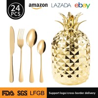 DINGYONG OEM/ODM Ensemble de 24 couverts en acier inoxydable motif ananas, forme œuf, couteaux, fourchettes, cuillères, portable, moderne et minimaliste