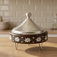 Casserole en bois de luxe avec couvercle en dôme argenté martelé, revêtement céramique antiadhésif, écologique, compatible four et lave-vaisselle