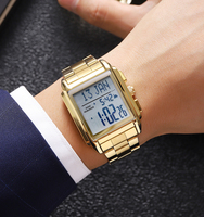 Jam Tangan Digital Pria Mewah Skmei 2405 Anti Air Casing Persegi Bahan Alloy, Dilengkapi Fitur Azan & Alarm Waktu & Penunjuk Kiblat Logo Dial Persegi
