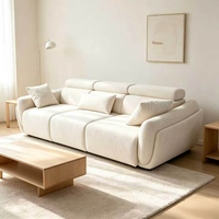 Canapé 3 places en velours style vintage avec coussins, assise profonde, effet nuage