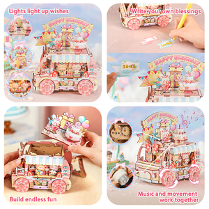 Tonecheer Trade Only Cute Cartoon Birthday Gift Cart 3D Wooden DIY 3D Puzzle Musical Model for Hobby Stores Gift Shop - Product Image 3