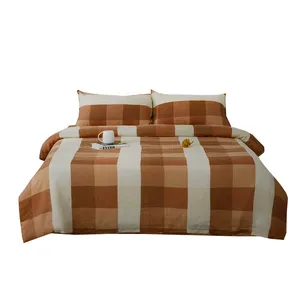 100% Lanh Pháp Sang Trọng Vua Kích Thước Màu Cam Duvet Bìa Màu Xám Sọc Gối Bìa Bộ Đồ Giường Bộ Nhà Sản Xuất - Product Image 2