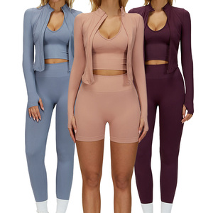 TZ7725-<span class=keywords><strong>4</strong></span> senza cuciture Super elasticizzato maniche lunghe Crop Top Yoga Set reggiseno sportivo Fitness Set <span class=keywords><strong>3</strong></span> pezzi per le donne - Product Image 6