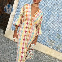 Robe à manches lanternes et col en V personnalisée, vente en gros d'usine, idéale pour les vacances, les rendez-vous et les fêtes