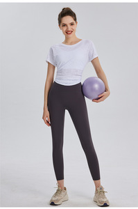 Haut de yoga texturé pour femme, à nouer, dos ouvert, coupe ample, respirant, séchage rapide, pour la course et le Pilates – Vente en gros - Product Image 4