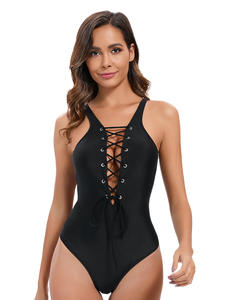 Traje de baño de talla grande ecológico para mujer europea americana, elegante patrón sólido estampado recortado en la espalda, diseño Sexy - Product Image 2