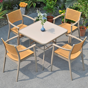 Mesas de aluminio duraderas para exteriores de diseño moderno, juego de <span class=keywords><strong>sillas</strong></span> de jardín de <span class=keywords><strong>PVC</strong></span> impermeables para patio, cafeterías, uso en la playa, Material de madera - Product Image 2