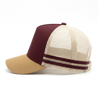 Gorra de béisbol trucker snapback de 5 paneles con visera curva, espalda de malla a rayas de dos tonos, estilo retro vintage, personalizada al por mayor