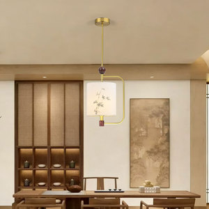 Lampe suspendue <span class=keywords><strong>LED</strong></span> en fer doré de style chinois, design Feng Shui Zen, nouvelle collection, avec télécommande et commande vocale, idéale pour le thé. - Product Image 3