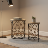 Table d'appoint moderne ronde en bois avec cadre en métal et décoration en corde Table de chevet imbriquée pour tables console de chambre à coucher ou de salon