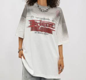 Rainbow Gradient Spray Paint T-shirt <span class=keywords><strong>à</strong></span> manches courtes pour hommes Retro Letter Printed Streetwear Style Low quantité minimale de commande Loose Fit - Product Image 1