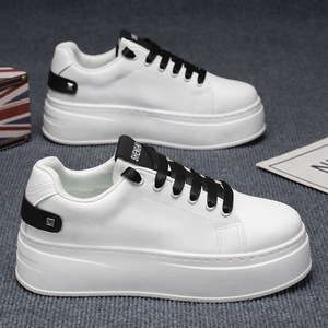Summer Men's Trendy All- Match White Sneakers Breathable Casual <b>Height</b>-<b>increasing</b> <b>Shoes</b> with Thick-Sole and Mesh Lining - Product Image 3