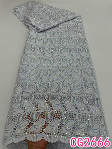 Encaje de Guipur Blanco al por Mayor con Lentejuelas, Encaje de Guipur para Vestidos de Novia Nigerianos, Tela de Encaje Africano para Mujer - Product Image 4