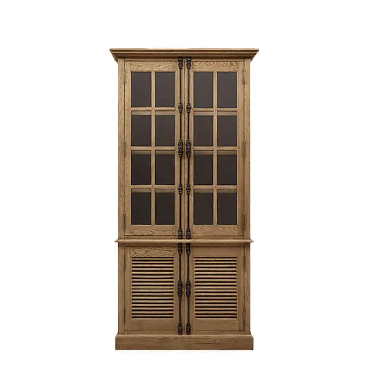 Armoire de rangement en bois de chêne massif, meuble à 2 portes de cuisine avec compartiment à portes, vente en gros