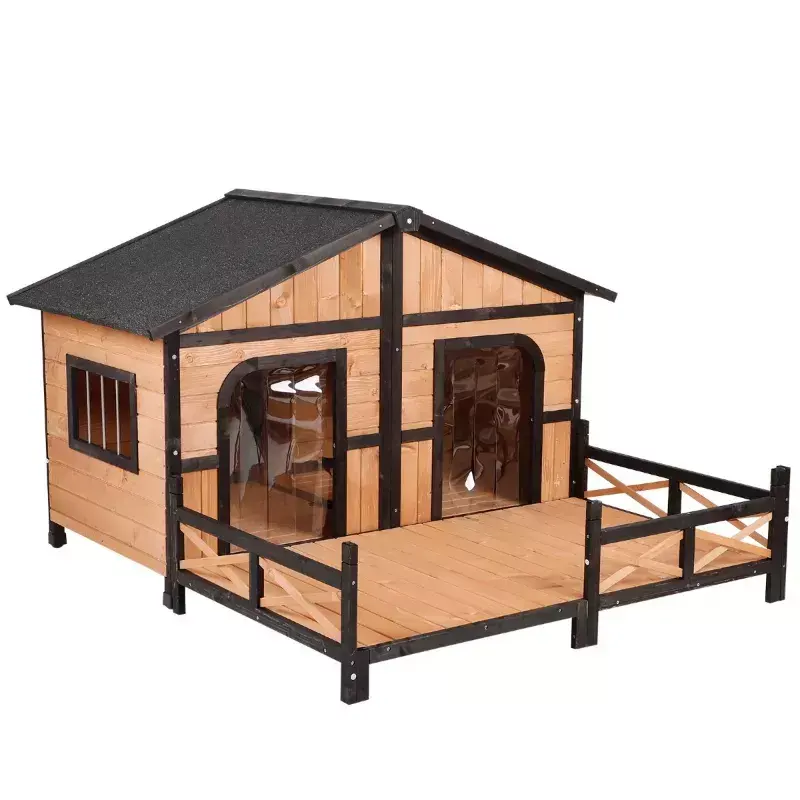 Casa de perro de madera, perrera con balcón, venta al por mayor