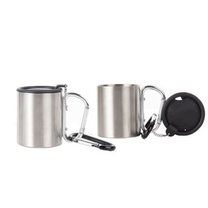 200ml 300ml Outdoor Camping Travel Portable Stainless Steel Coffee Cup Double Walled Carabiner Mug with Handle - Product Image 5