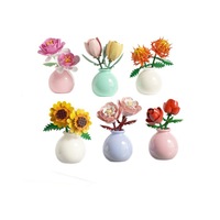 Composition florale éternelle réaliste en blocs de construction, en plastique ABS, ornement de bureau, assemblage de vase M3179-M3185