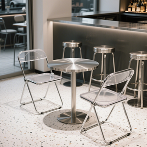 Set Tavolo e Sedie in Acciaio Inox per Caffetteria di Tendenza, Stile Industriale Minimalista Pieghevole per Uso Commerciale - Product Image 4