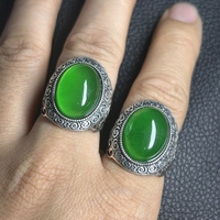 HQ gemmes ovale 13x18mm argent S925 Original bague en pierre de Jade de bourgogne pour hommes
