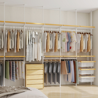 Porte-vêtements vertical moderne et minimaliste de luxe en acier au carbone, extensible, avec étagère de rangement en MDF pour dressing, du sol au plafond