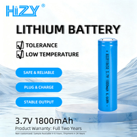 Batterie Li-ion rechargeable HIZY 18650 3.7V 1800mAh 4.44Wh, vente en gros usine, 500 cycles, connecteur personnalisé disponible