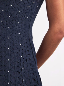 Top de punto de ganchillo vintage azul marino liso para mujer, transpirable, con control de abdomen, elegante, casual, cuello cuadrado, sin mangas, ODM Diamonds - Product Image 4