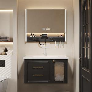 Modern Luxury Black Wall Mounted Bathroom Vanity With Smart Mirror Ceramic Basin 60 In MDF Contemporary Design - Product Image 2