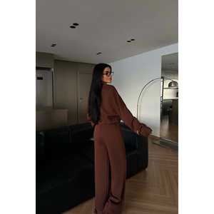 Conjunto Deportivo Informal con Capucha Marrón, Talla Grande, 2 Piezas, Transpirable y Reflectante con Logotipo Estampado, para Invierno - Product Image 1