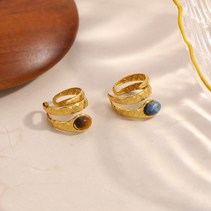 Anillo con Forma de Serpiente con Incrustaciones de Piedras Naturales, Estilo Vintage, Ajustable, para Mujer - Product Image 2