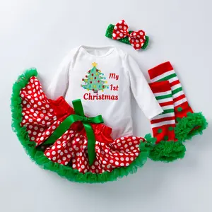 RTS new style newborn my first christmas tutu set baby girl clothing cute 4pcs baby clothes christmas outfit for girls