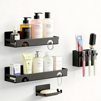 Paquete de 4 estantes de acero para montar en la pared, soporte para jabón, accesorios de baño, kit de estantes de esquina para ducha