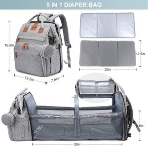 Bolsa de pañales multifuncional 7 en 1 para mamá con cama de bebé plegable, mosquitera, mochila para cochecito de gran capacidad, bolsa de pañales para bebé - Product Image 6